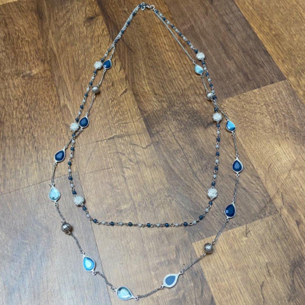 Ann Taylor Two-Layer Blue Topaz Beaded Necklace